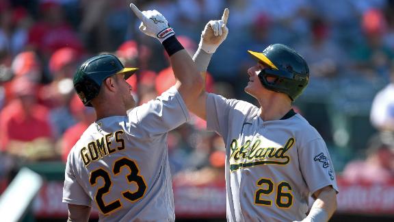 Shohei Ohtani strikes out 10, but A's beat Angels 3-2 in 10 to stay in wild  card race