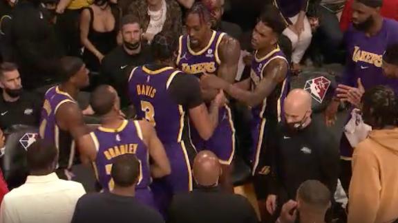 AD shoves Dwight Howard during Lakers timeout