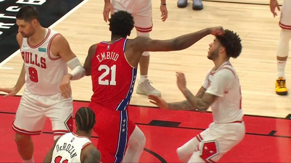 Embiid comes within inches of accidentally knocking Lonzo Ball out