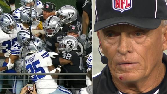 Raiders, Cowboys Thanksgiving scuffle ends with injured ref, ejections