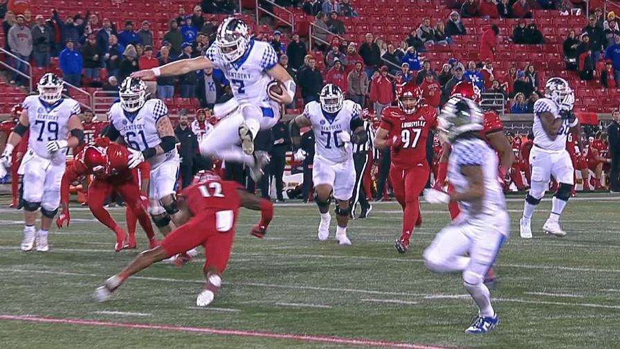 Kentucky QB makes Louisville defense look silly with spin and hurdle - ESPN  Video