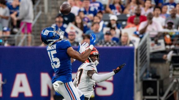 New York Giants wide receiver Collin Johnson (15) participates