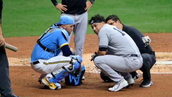 Yankees' Marwin Gonzalez leaves game after freak injury to head