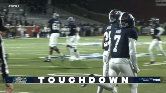 Georgia Southern Eagles wide receiver Khaleb Hood sprints downfield on  43-yard catch and run