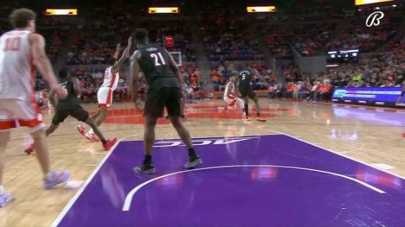 LOUISVILLE, KY - FEBRUARY 18: Clemson Tigers forward Hunter Tyson (5)  during a mens college basketball game between the Clemson Tigers and the Louisville  Cardinals on February 18, 2023 at the KFC