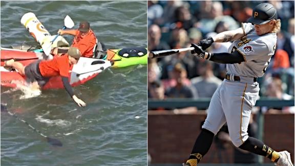 Jack Suwinski joins Barry Bonds after hitting 2 HRs in McCovey Cove - ESPN