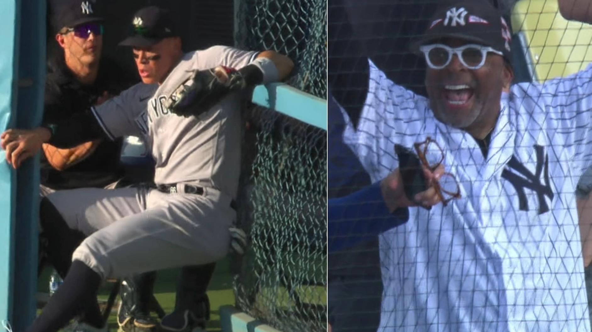 Aaron Judge runs through Dodger Stadium wall for Yankees to catch J.D.  Martinez drive