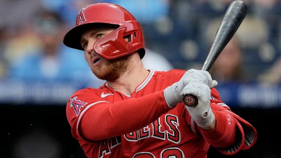 Angels' Trout plunked in win over Texas, X-rays negative