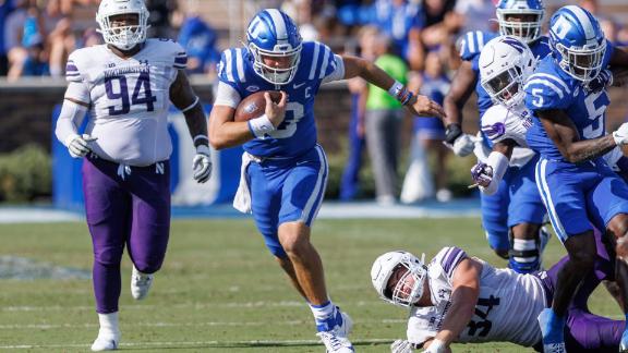 Riley Leonard runs for two touchdowns to lead No. 21 Duke over ...