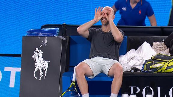 Mannarino can't help but laugh despite being down 6-0, 6-0 to Djokovic