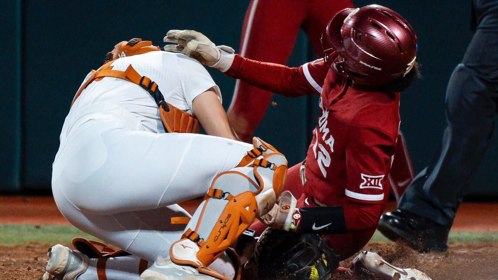 Texas downs Oklahoma on dramatic plate collision finish