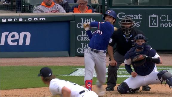 Josh Smith s pinch-hit double in the ninth gives the Rangers a 5-4 win over the Tigers