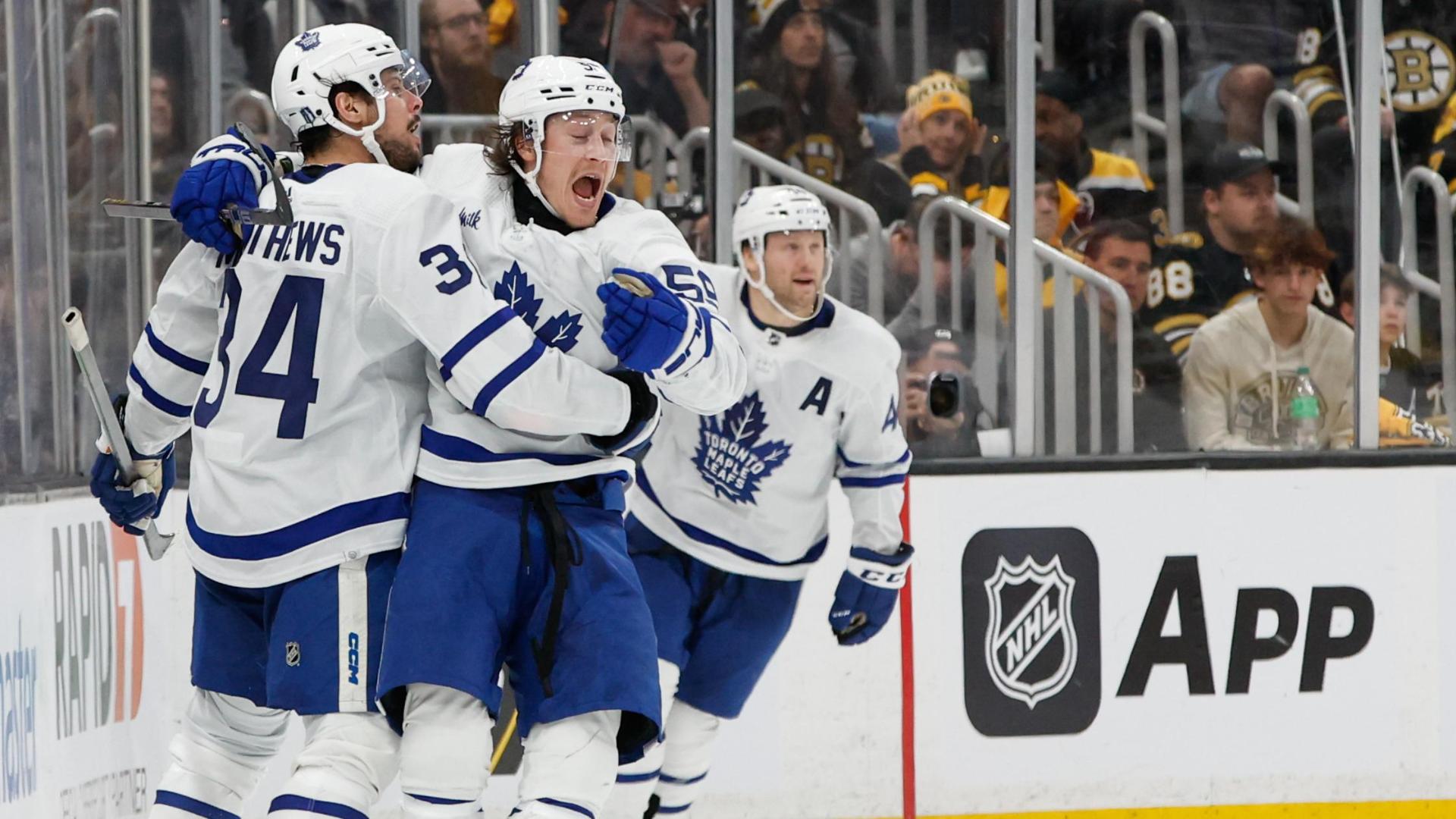 Matthews scores as Maple Leafs beat Bruins 3-2 to tie their series at 1 game apiece