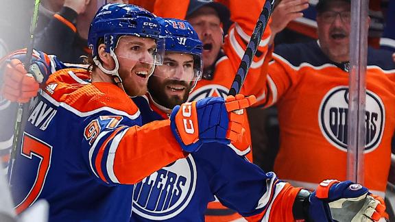 Hyman gets 1st playoff hat trick  McDavid has 5 assists as Oilers beat Kings 7-4 in Game 1