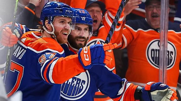 Hyman gets 1st playoff hat trick, McDavid has 5 assists as Oilers beat ...