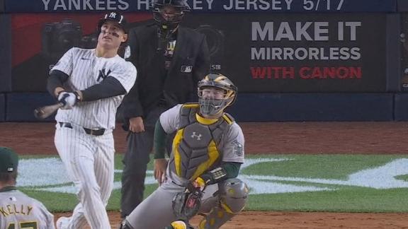 Aaron Judge homers 1 pitch after Joe Boyle is called for a balk as Yanks top A s 7-3