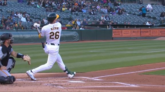 Tyler Nevin clobbers solo HR to bring A's level