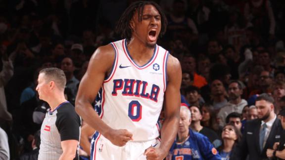 Tyrese Maxey drops 46 points, including 17 in the fourth quarter, to help the Philadelphia 76ers beat the New York Knicks in Game 5.