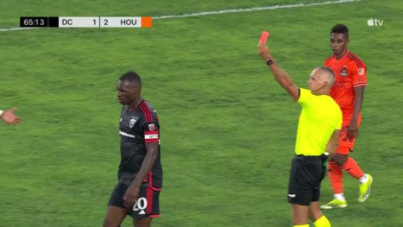 D.C. United's Christian Benteke receives a red card