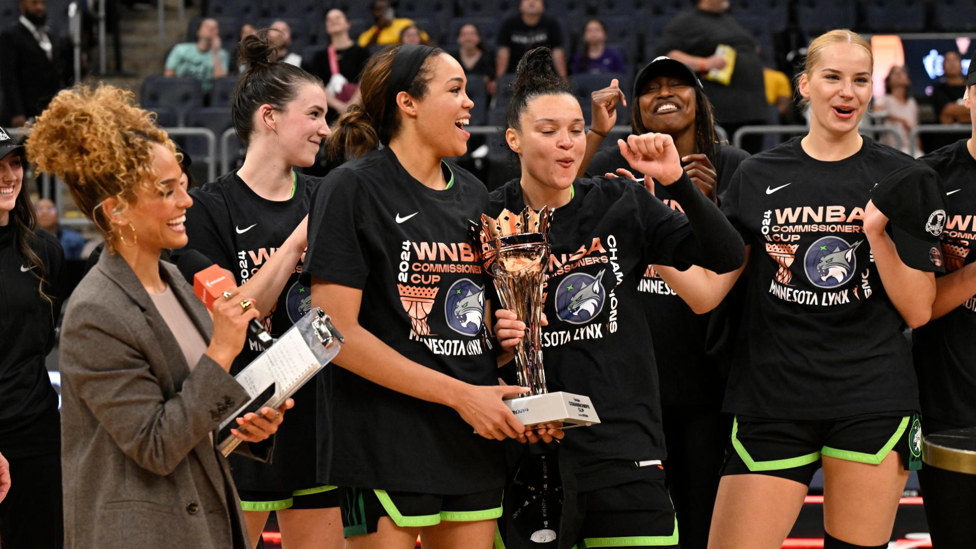 Minnesota Lynx celebrate as they win the 2024 WNBA Commissioner's Cup