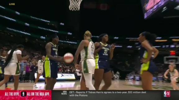 Mercedes Russell somehow gets the and-1 to fall