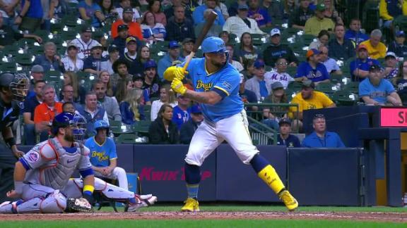 Hoskins  grand slam in 1st inning sparks Brewers to 8-4 victory over Mets