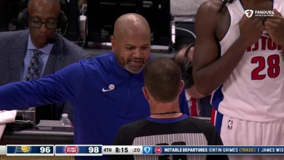 The Pistons somehow end up with six players on the court at the same time and get assessed a technical foul.