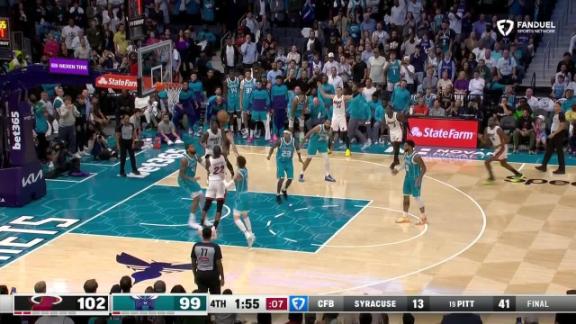 Jimmy Butler drains the and-1 over LaMelo Ball to secure the victory for the Heat.