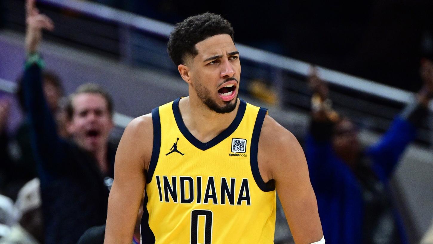 Tyrese Haliburton drills a game-tying 3-pointer to force overtime for the Pacers against the 76ers.