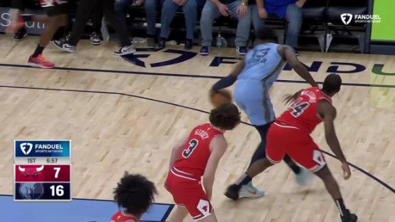 Jaren Jackson Jr. spins around his defender before flushing home a dunk for the Grizzlies.