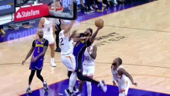 Anthony Davis plows his way through Mason Plumlee for a tough and-1 for the Lakers.