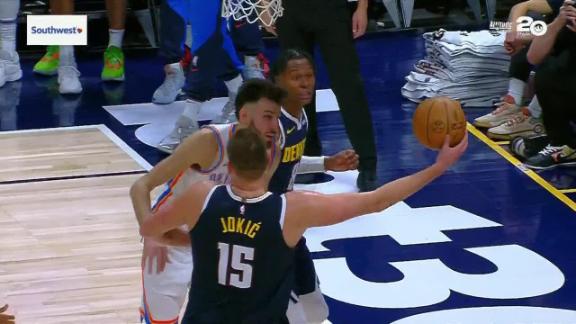 Peyton Watson with the massive swat at the rim