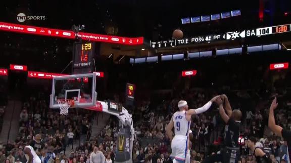 Chris Paul beats the shot clock with an off-balance triple, followed by a quick 3-point response by Shai Gilgeous-Alexander as the Thunder and Spurs come down to the wire.