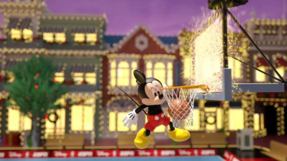 Get excited for "Dunk the Halls," as Mickey Mouse and friends participate in the first real-time NBA game during Spurs-Knicks on Christmas Day.