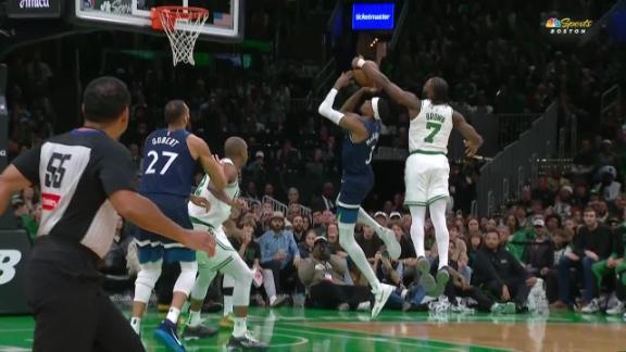 Jaylen Brown sets the tone defensively with a nice block in the first quarter.