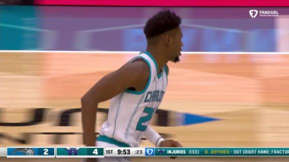 LaMelo Ball finds a rising Brandon Miller who flushes it home in transition for the Hornets.