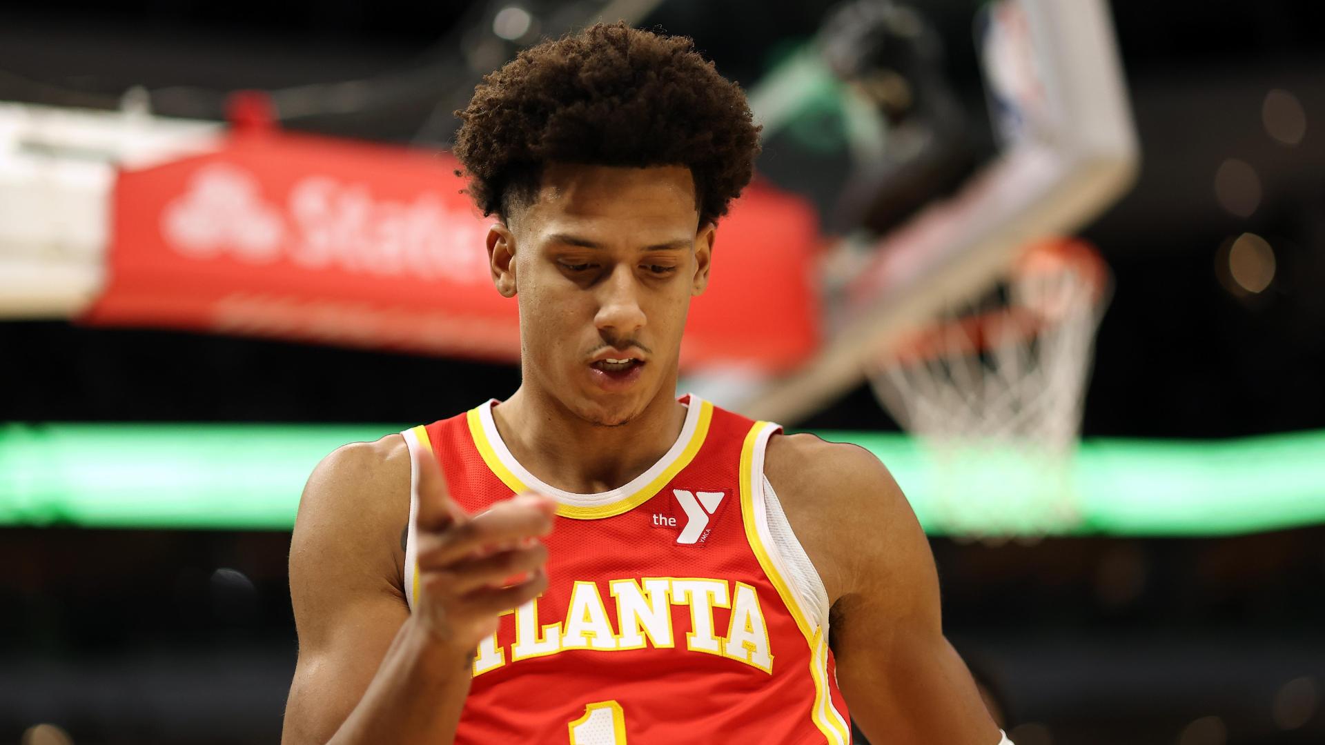 Jalen Johnson finishes with 23 points and 13 rebounds in the Hawks' 119-104 win over the Bucks.