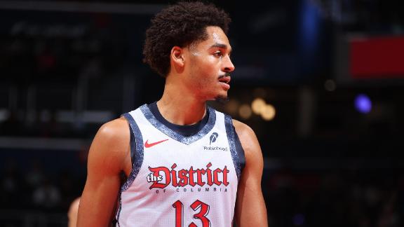 Jordan Poole spins around his defender to get to the rim for an and-1 bucket for the Wizards vs. the Celtics.