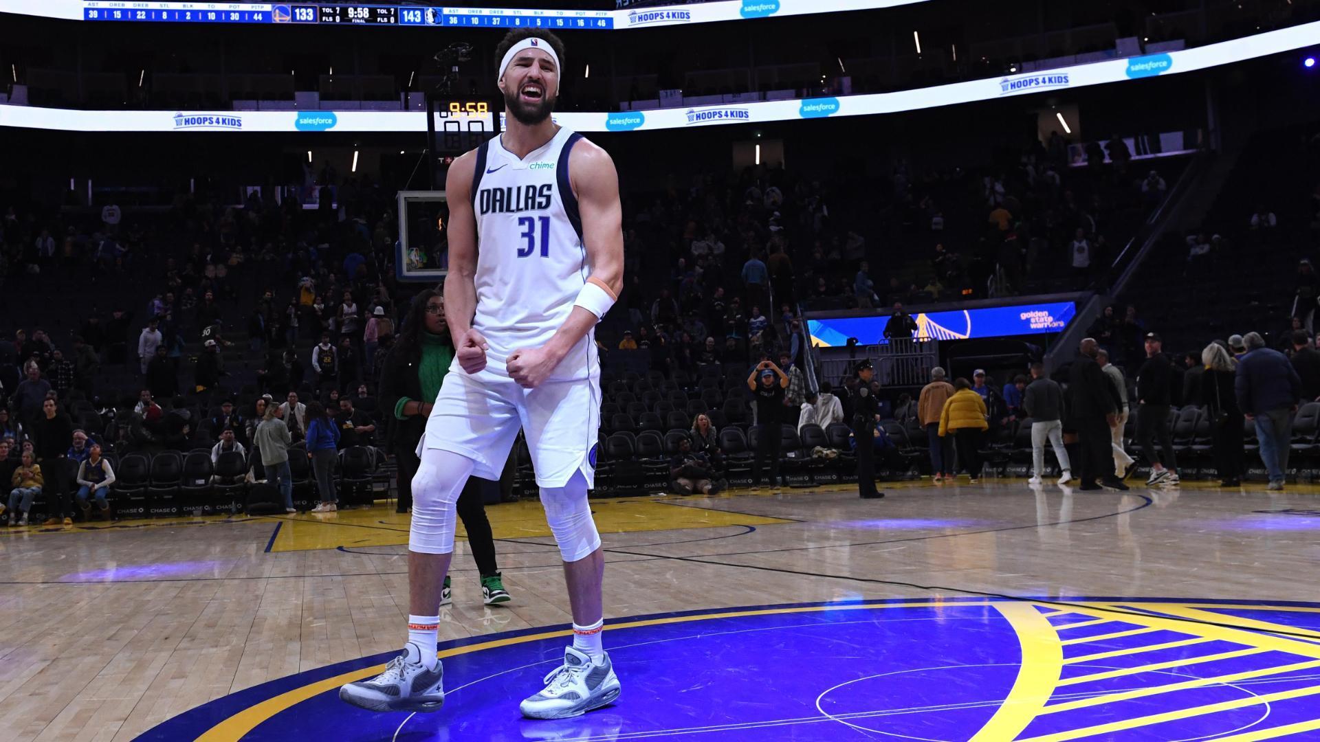 The Mavericks and Warriors combine for an NBA record for threes in Dallas' 143-133 win.