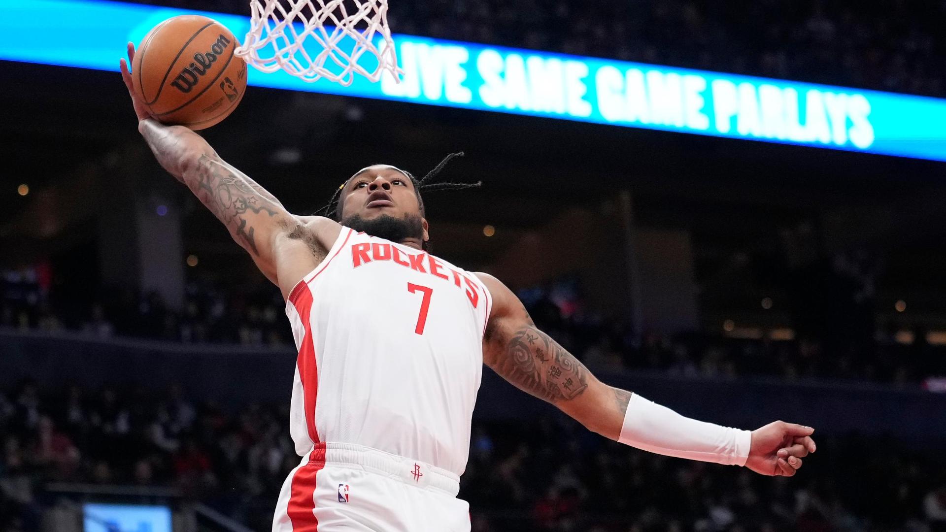 Cam Whitmore reaches way back to finish this alley-oop from Alperen Sengun.