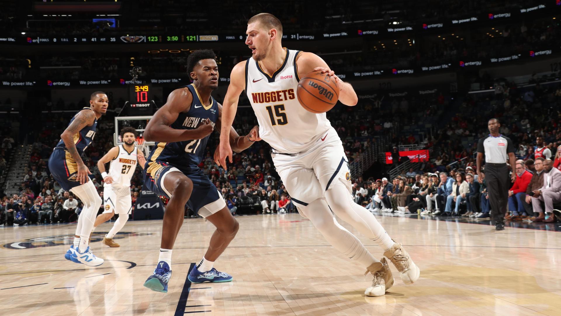 Nikola Jokic continues his dominance against New Orleans as his sixth straight triple-double against the Pelicans leads the Nuggets to an overtime victory.