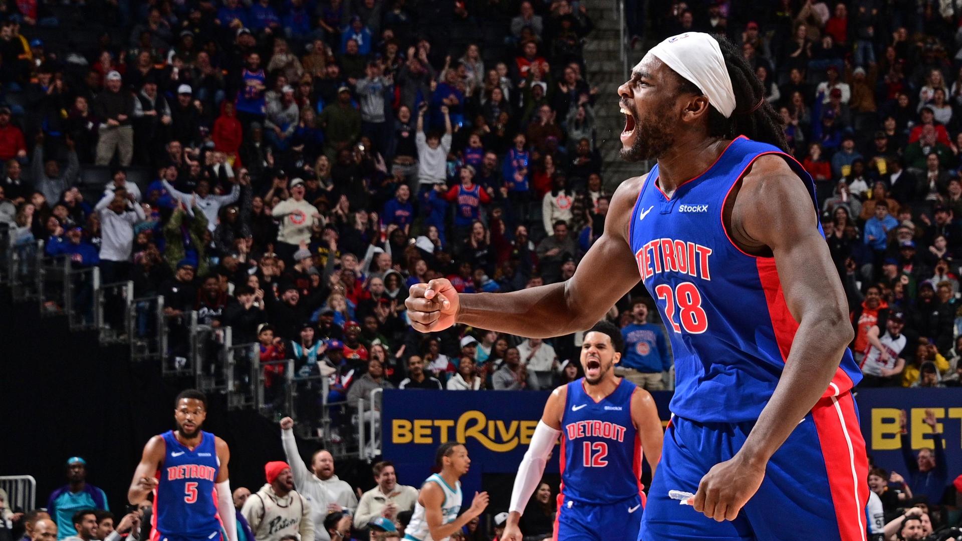 Isaiah Stewart's emphatic block turns into a thrilling Pistons fast-break dunk.