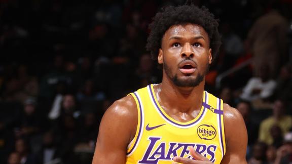 As he is shooting free throws, Lakers rookie Bronny James is showered with MVP chants by the fans in Washington.