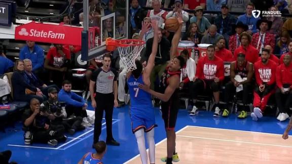 Chet Holmgren with the massive block at the rim