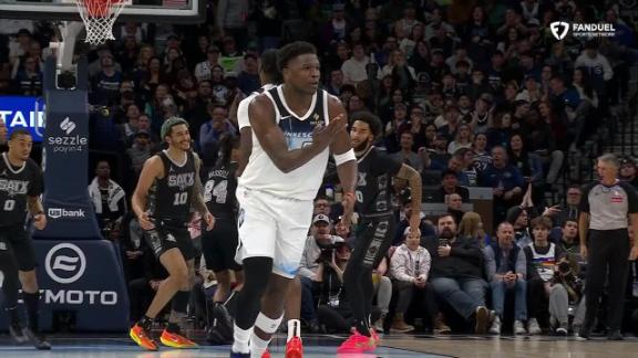 Timberwolves star Anthony Edwards drains a deep 3-pointer vs. the San Antonio Spurs