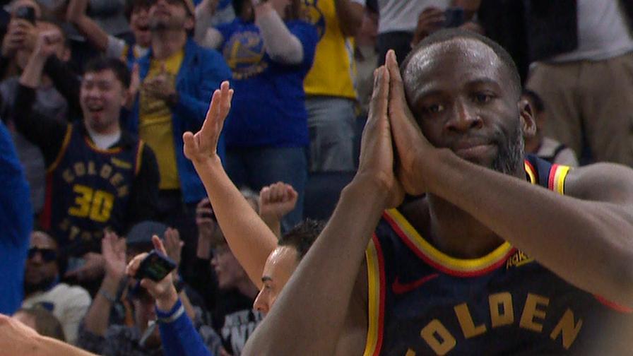 Draymond Green uses a fake dribble handoff and hits the "night-night" celebration to seal the Warriors' win vs. the Knicks.
