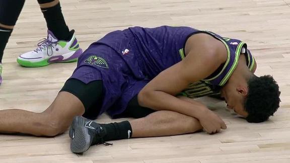 Trey Murphy III suffers a season-ending torn labrum after an injury in the first minute of the Pelicans' blowout loss.

