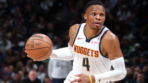 Aaron Gordon steals the rock and Russell Westbrook gets the layup in transition for the Nuggets.