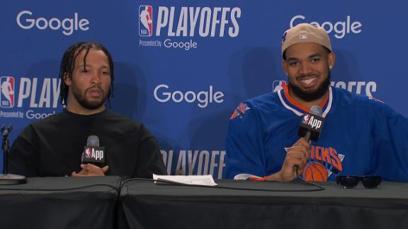 Jalen Brunson and Karl-Anthony Towns joke about the buzzer malfunction that gave the Pistons another chance to win the game in the final second.