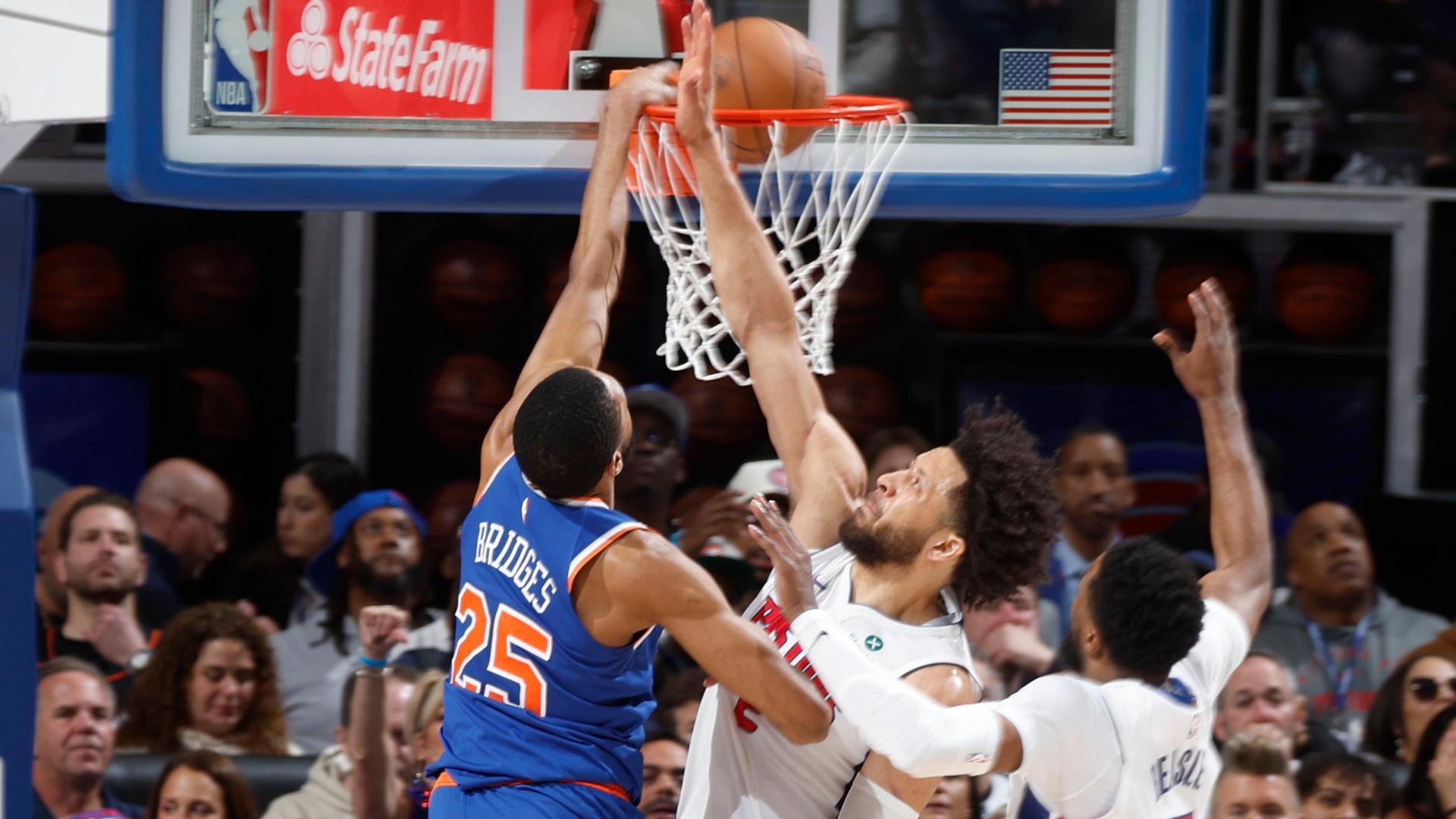 Mikal Bridges shows no remorse as he a slams down the hammer over Cade Cunningham after a big OG Anunoby block.